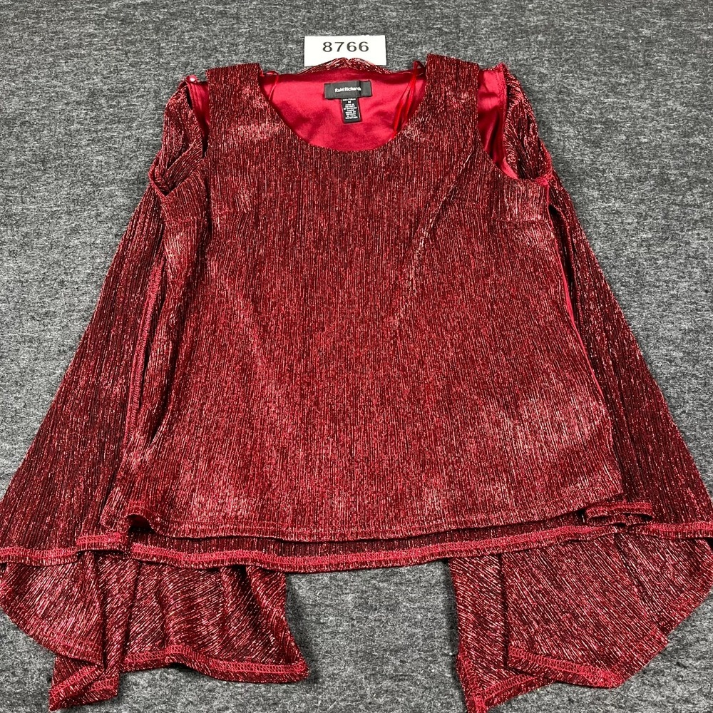 R&M Richards Mock Twinset Top Womens M Red Metallic Evening Wear Cocktail Party